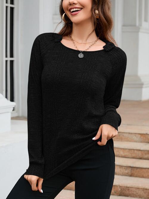 swvws Texture Round Neck Long Sleeve Knit Top