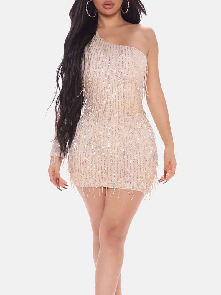 Sixsr One Shoulder Sequin Mini Dress