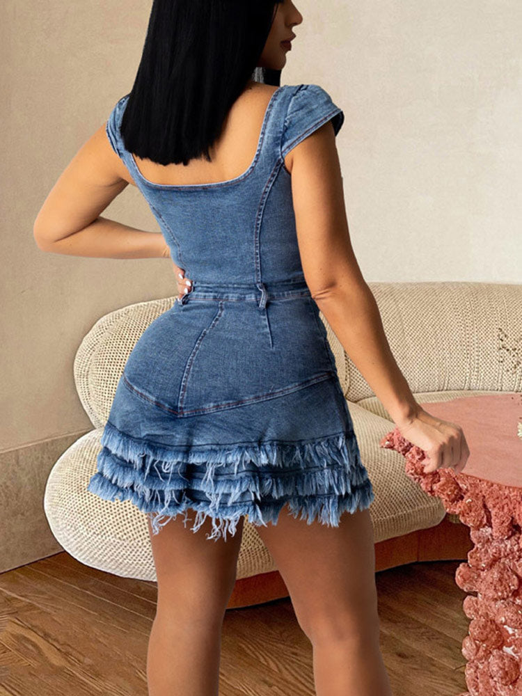 Sixsr Tassels Denim Dress