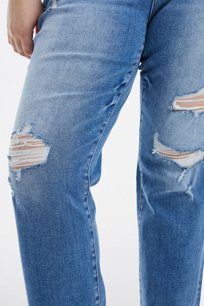 swvws BAYEAS Full Size Mid Waist Distressed Ripped Straight Jeans