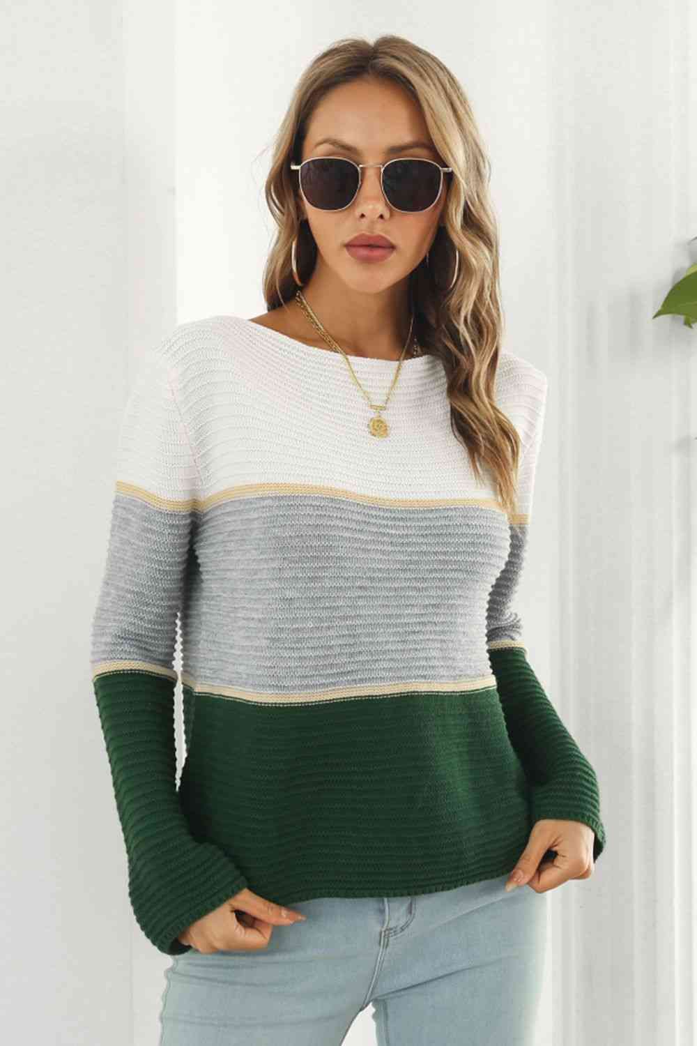 swvws Color Block Horizontal Ribbing Sweater