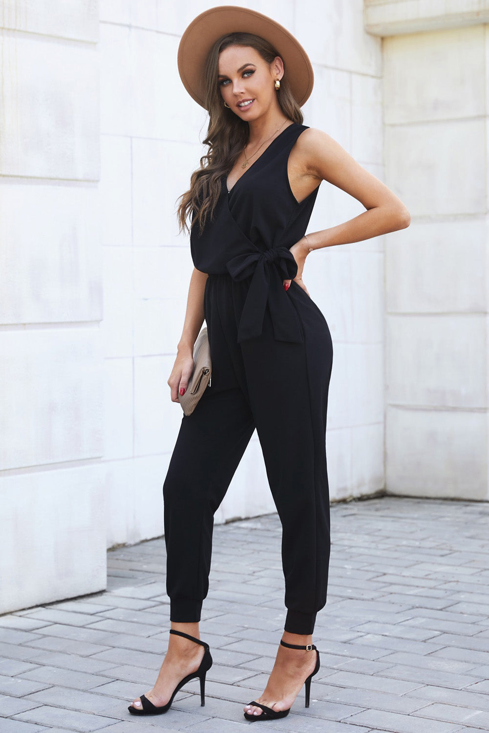 swvws Tied Surplice Neck Sleeveless Jumpsuit