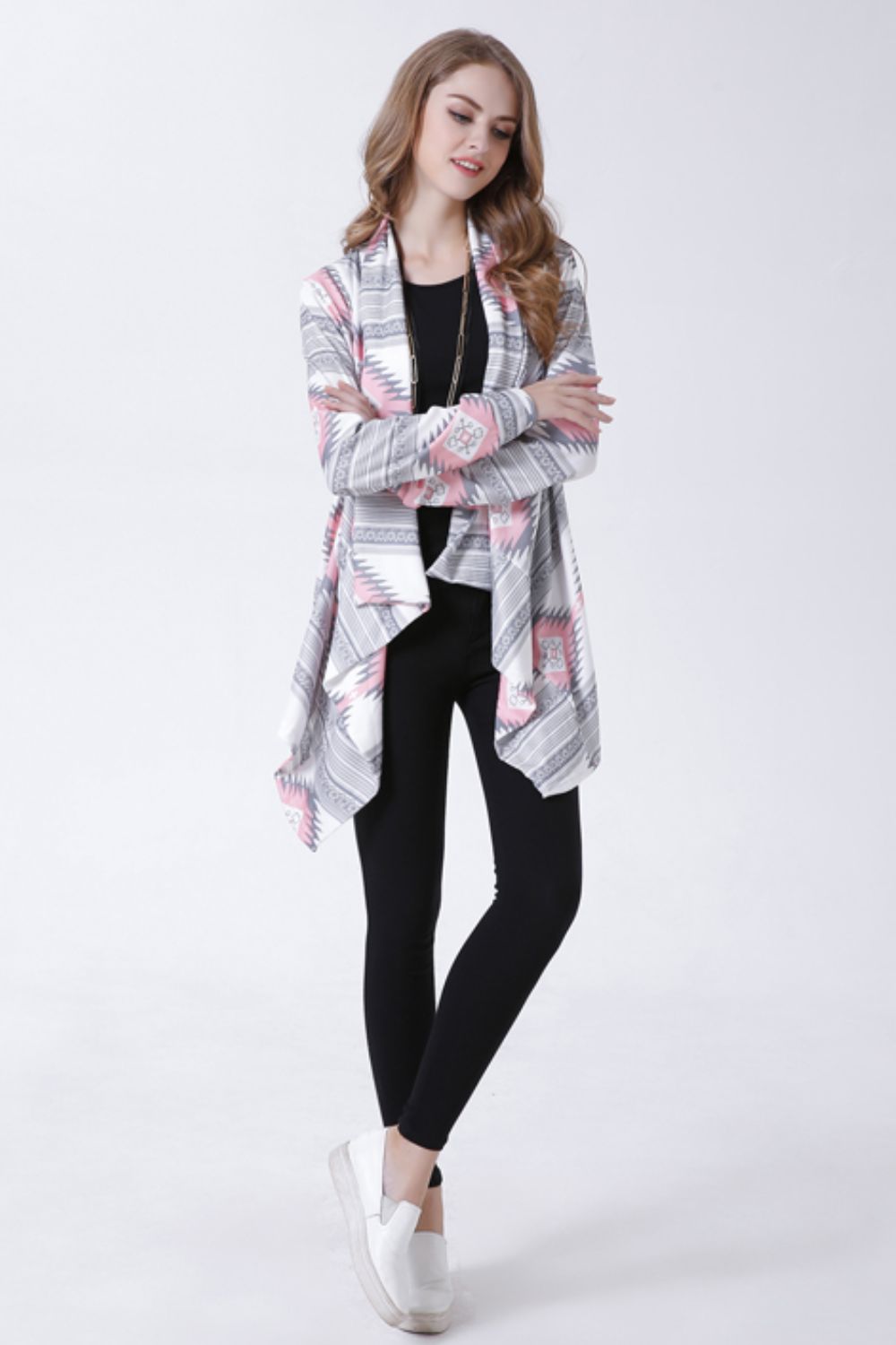 swvws Geometric Open Front Handkerchief Hem Cardigan