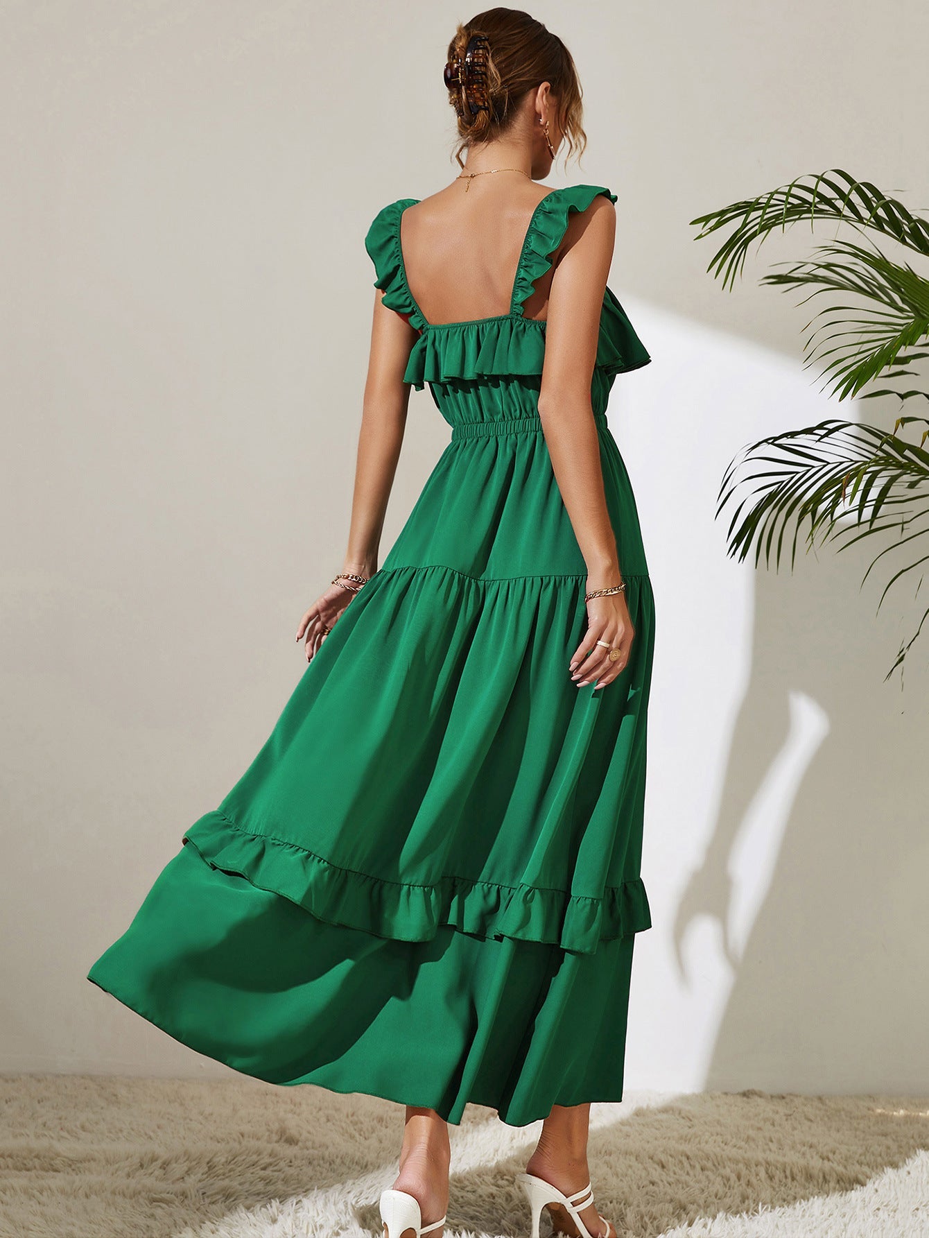 swvws Square Neck Ruffled Maxi Dress