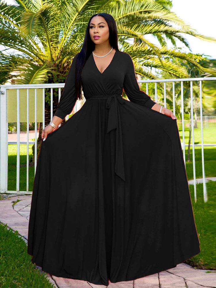 Sixsr V Neck Belted Maxi Dress