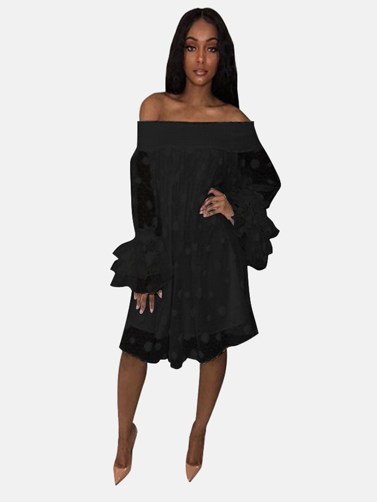 Sixsr Off Shoulder Mesh Polka Dot Dress