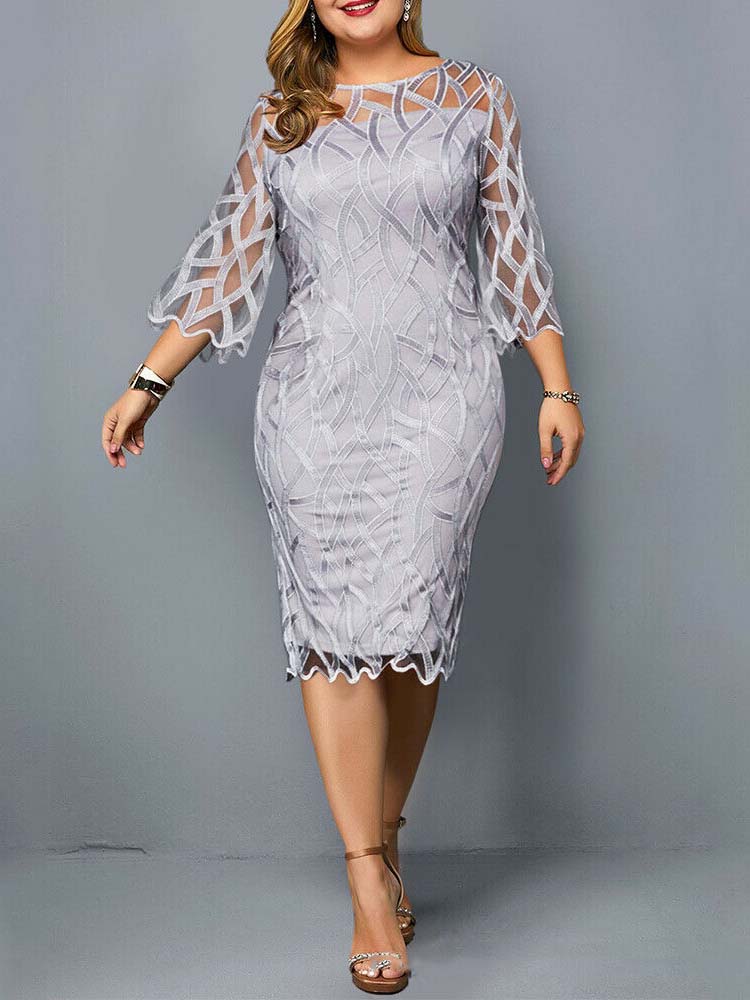 Sixsr Three Quarter Sleeve Lace Panel Dress