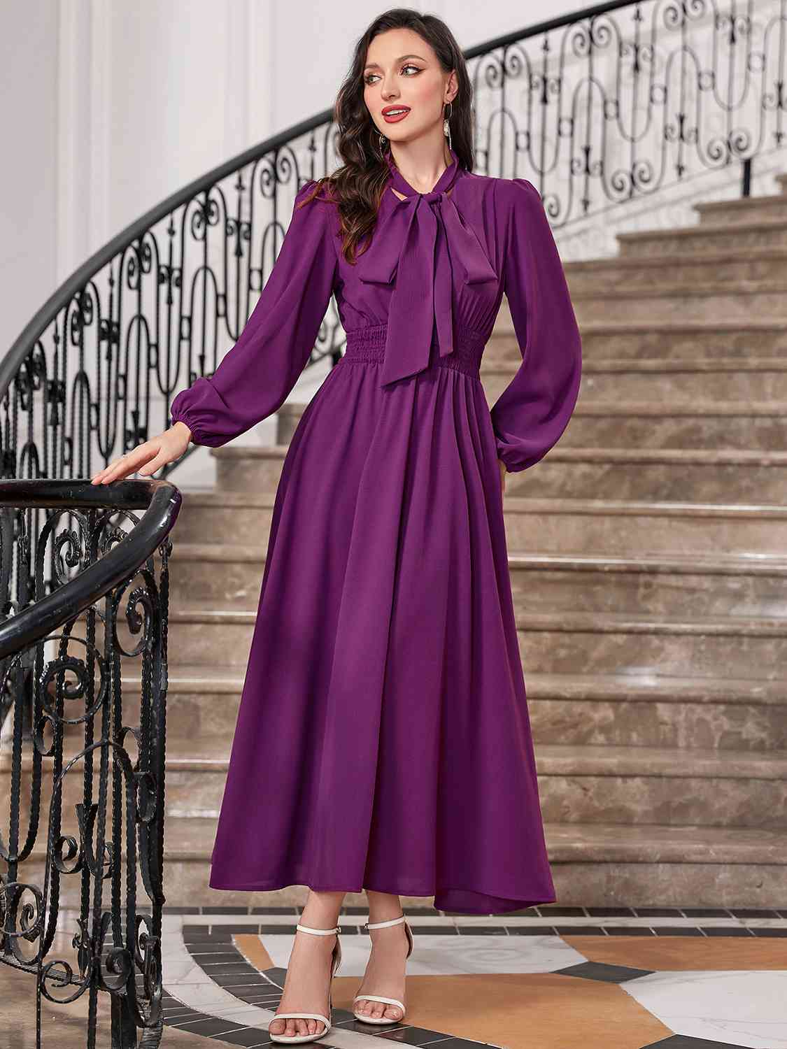 swvws Tie-Neck Balloon Sleeve Dress