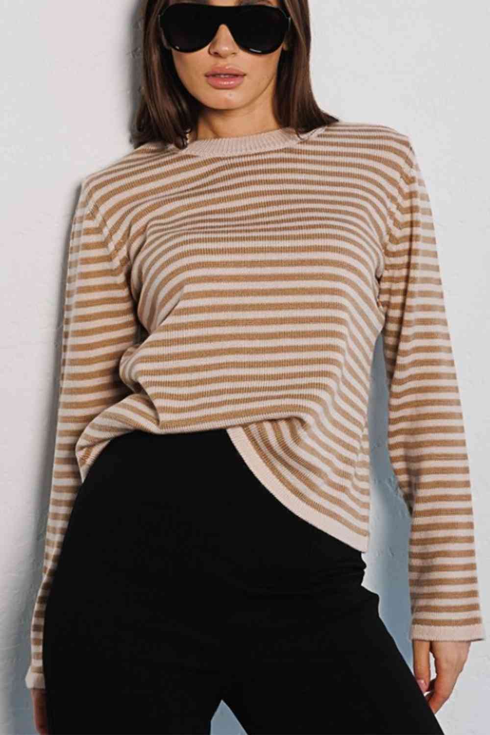 swvws Striped Round Neck Long Sleeve Sweater