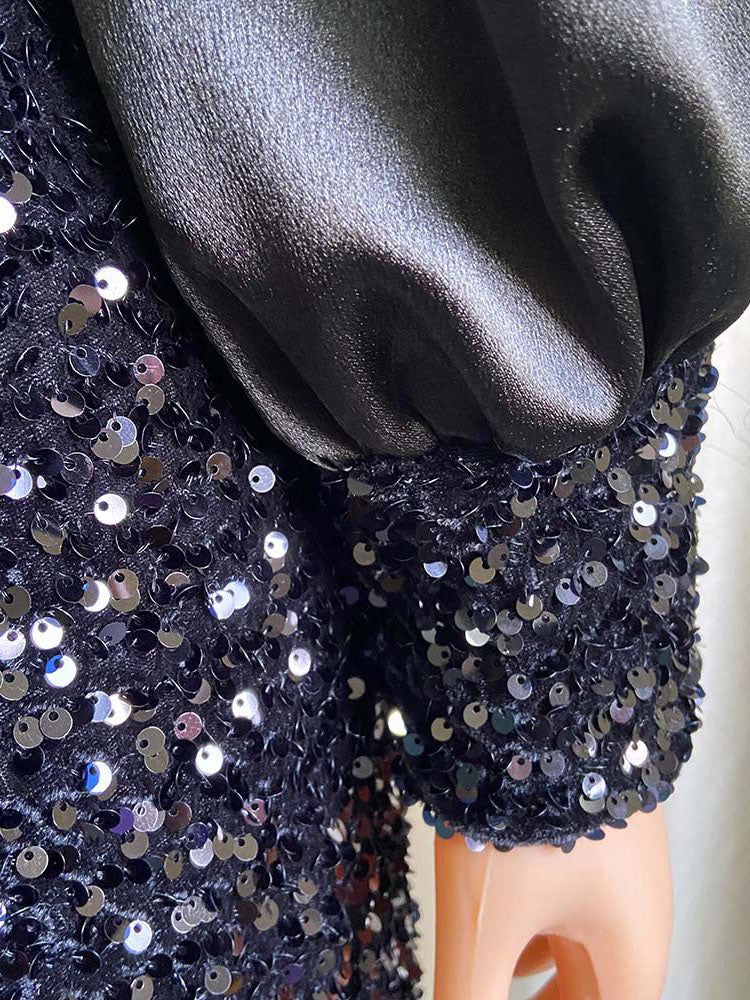 Sixsr Puffy Sleeve Sequin Midi Dress