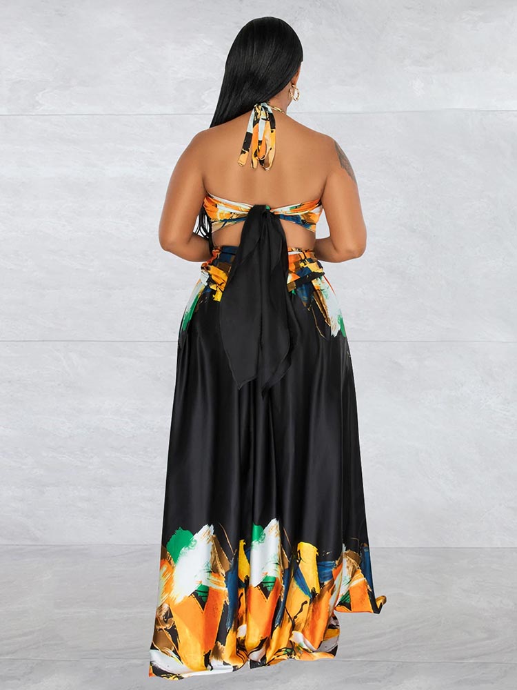 Sixsr Print Halter Cut-out Maxi Dress