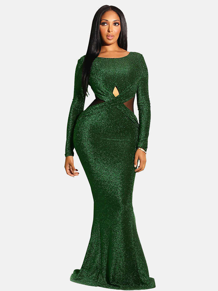 Sixsr Sequin Cutout Long Sleeve Dress