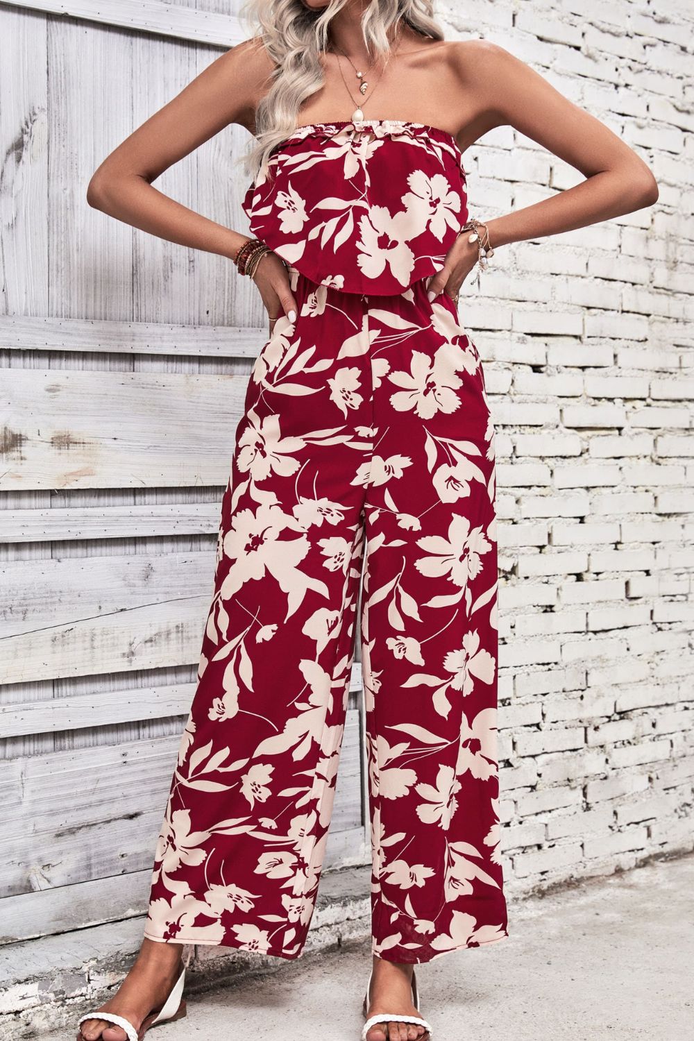 swvws Floral Strapless Wide Leg Jumpsuit