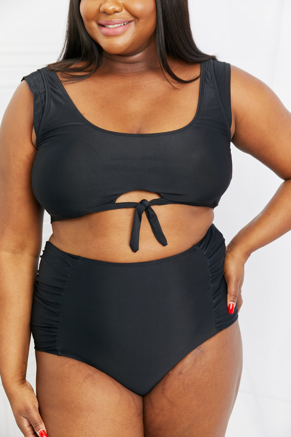 swvws Marina West Swim Sanibel Crop Swim Top and Ruched Bottoms Set in Black