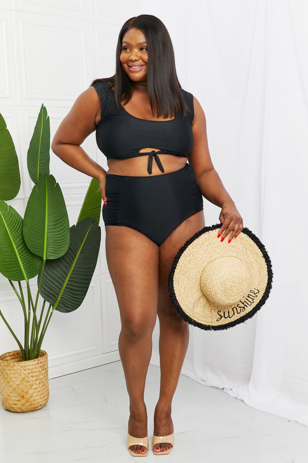 swvws Marina West Swim Sanibel Crop Swim Top and Ruched Bottoms Set in Black