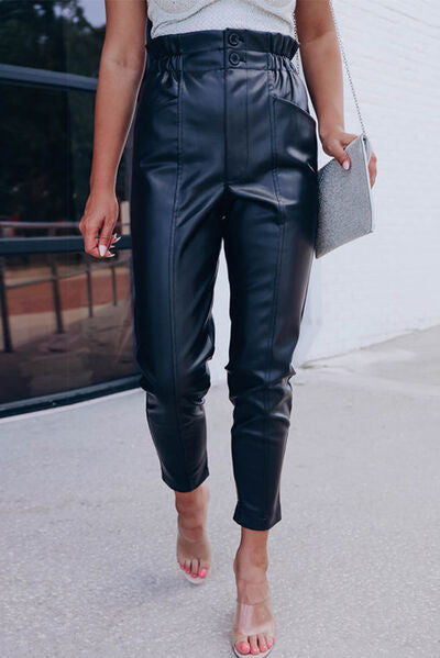 swvws High Waist PU Leather Cropped Pants