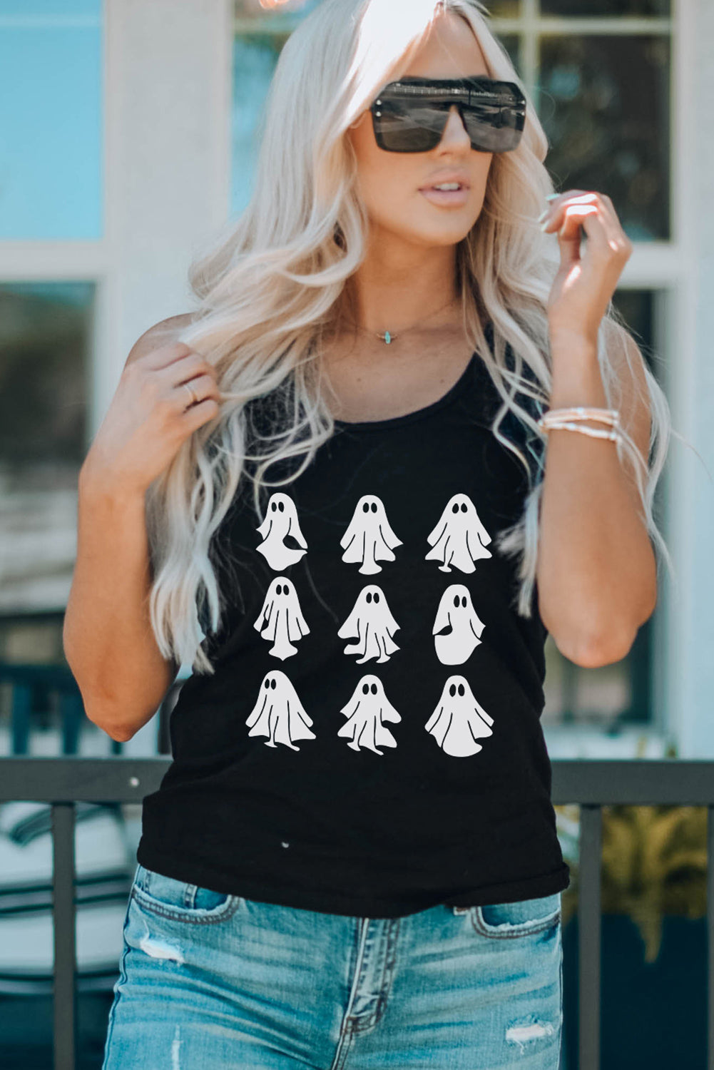 swvws Round Neck Ghost Graphic Tank Top