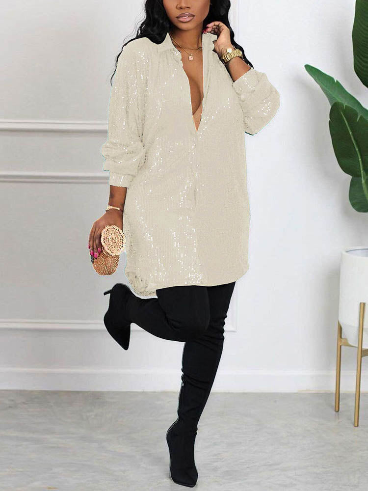 Sixsr Sequin Shirt Mini Dress