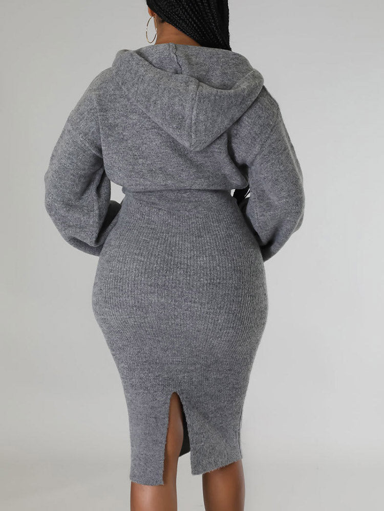 Sixsr Knit Pullover Hoodie Dress