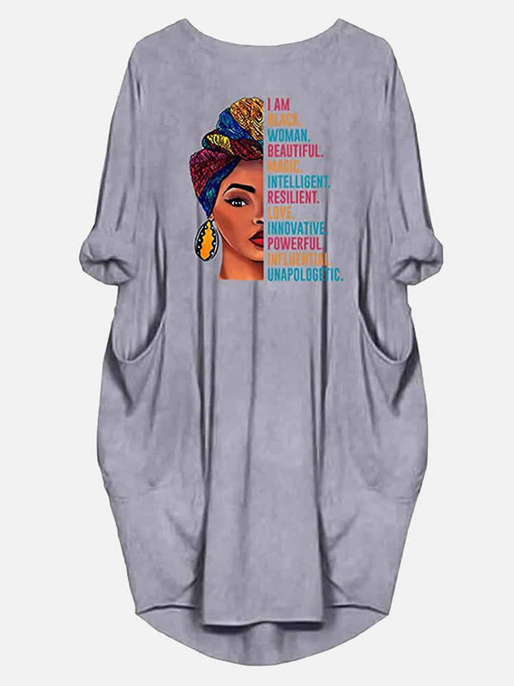 Sixsr Letter Printed Pocket T-Shirt Dress