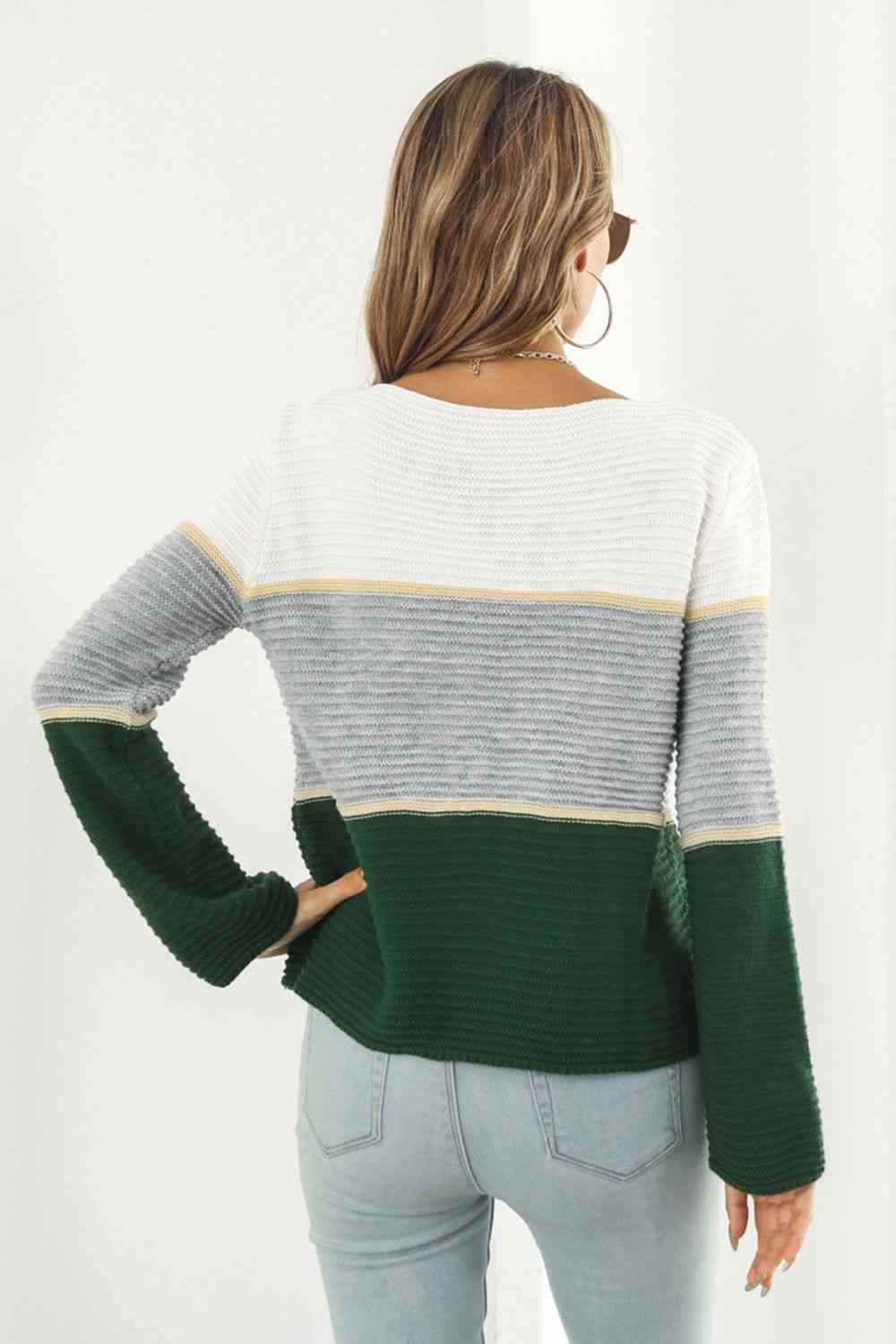 swvws Color Block Horizontal Ribbing Sweater