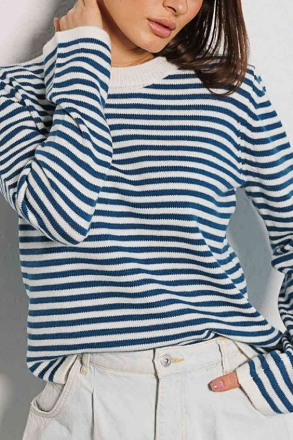 swvws Striped Round Neck Long Sleeve Sweater