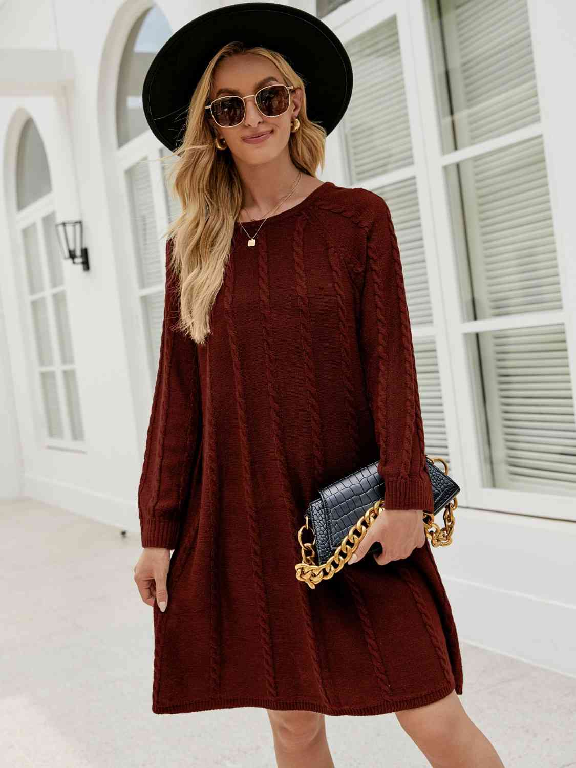 swvws Cable-Knit Long Sleeve Sweater Dress