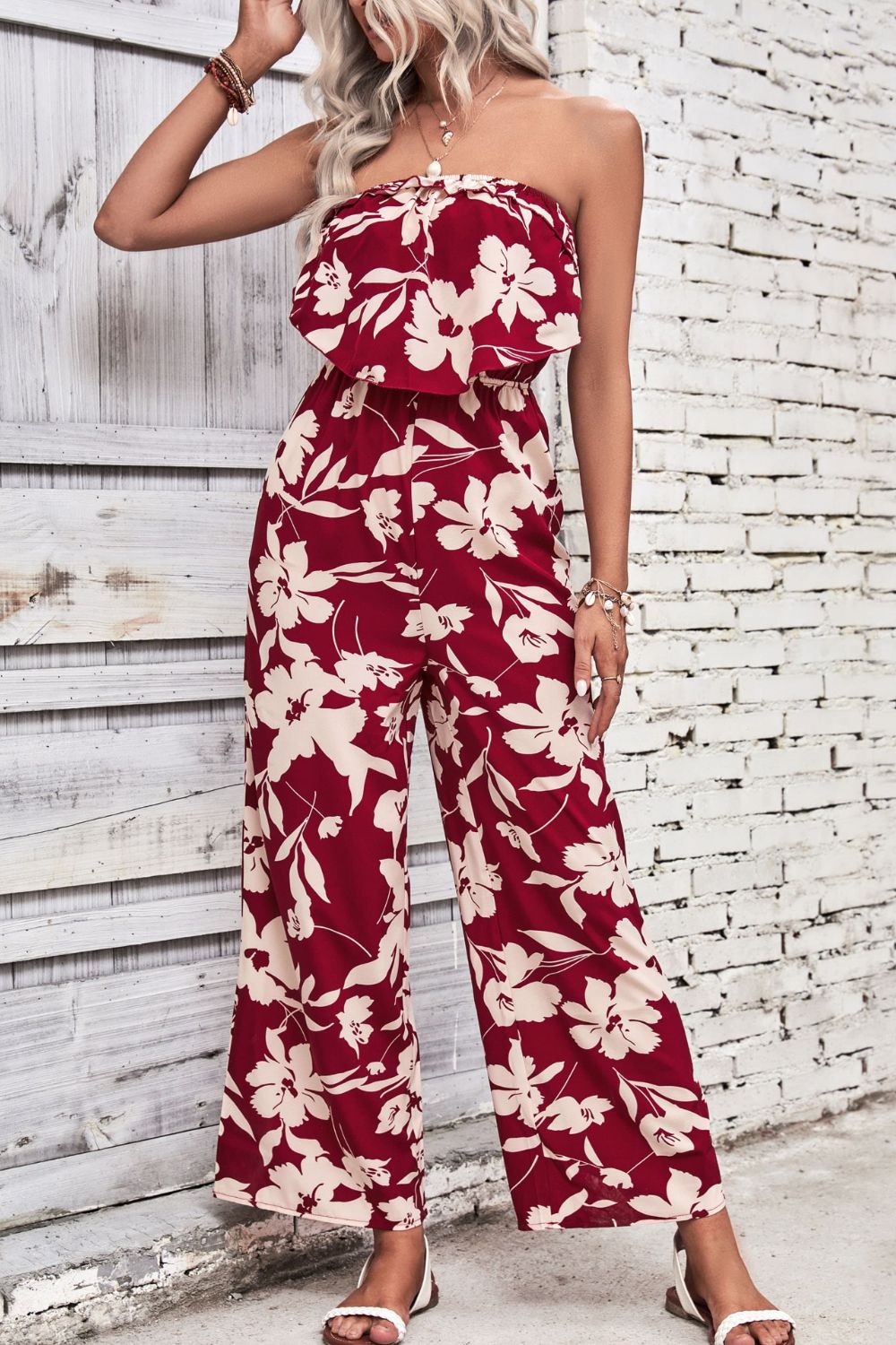 swvws Floral Strapless Wide Leg Jumpsuit