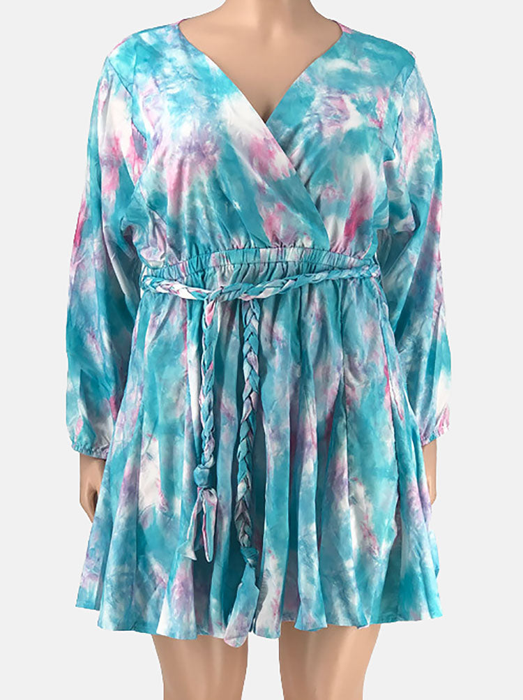 Sixsr Tie Dye Belted Midi Dress