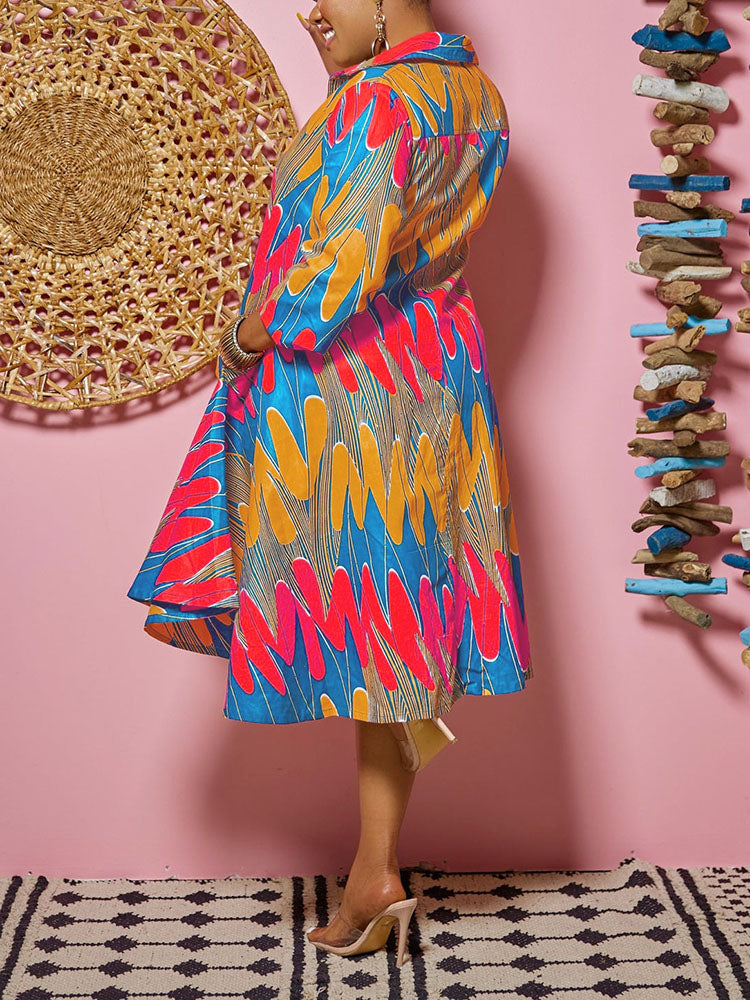 Sixsr Printed A-Line Shirt Midi Dress