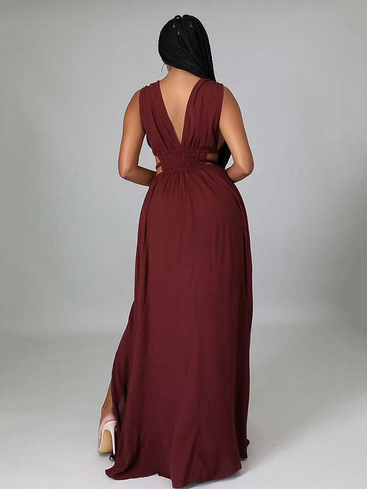 Sixsr Sleeveless V Neck Slit Maxi Dress