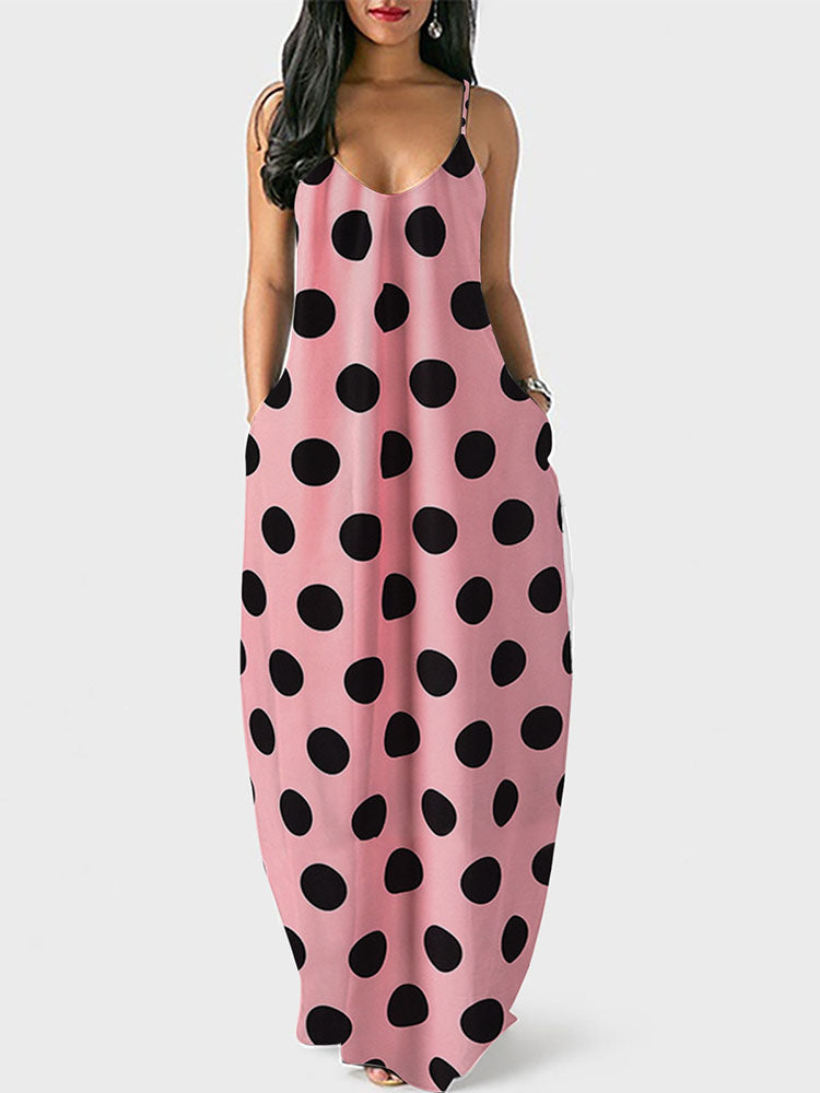 Sixsr Polka Dot Print Spaghetti Strap Dress