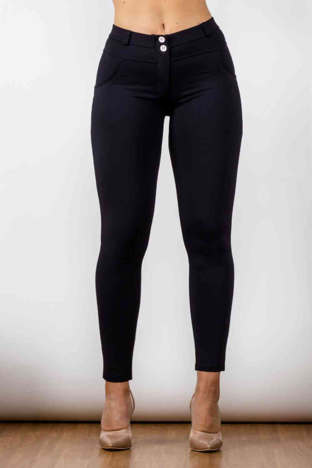 swvws Full Size Contrast Detail Buttoned Leggings