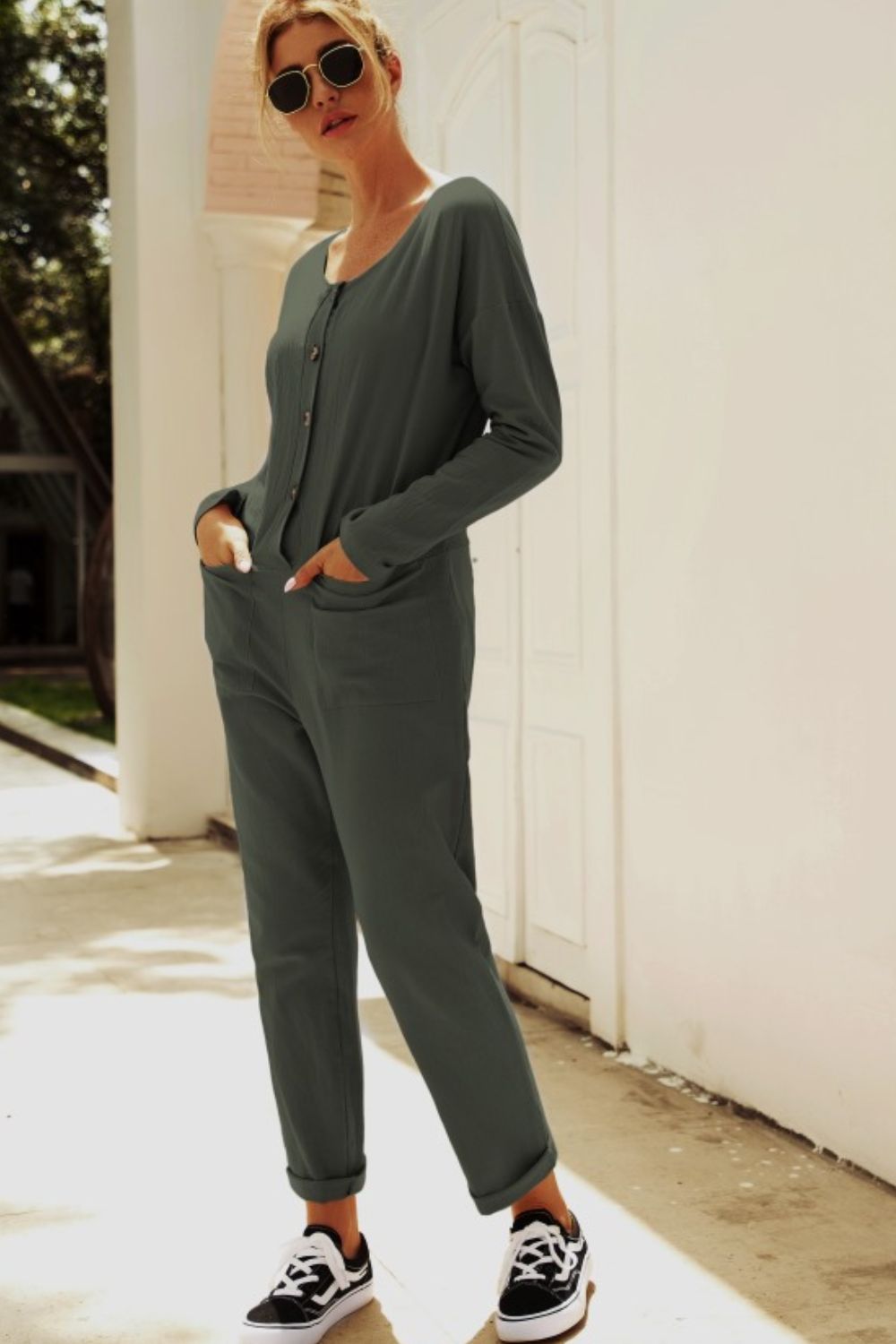 swvws Buttoned Drop Shoulder Pocket Jumpsuit