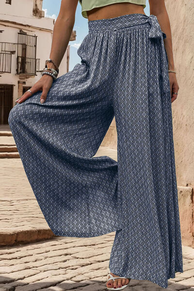 swvws Printed Tied Wide Leg Pants