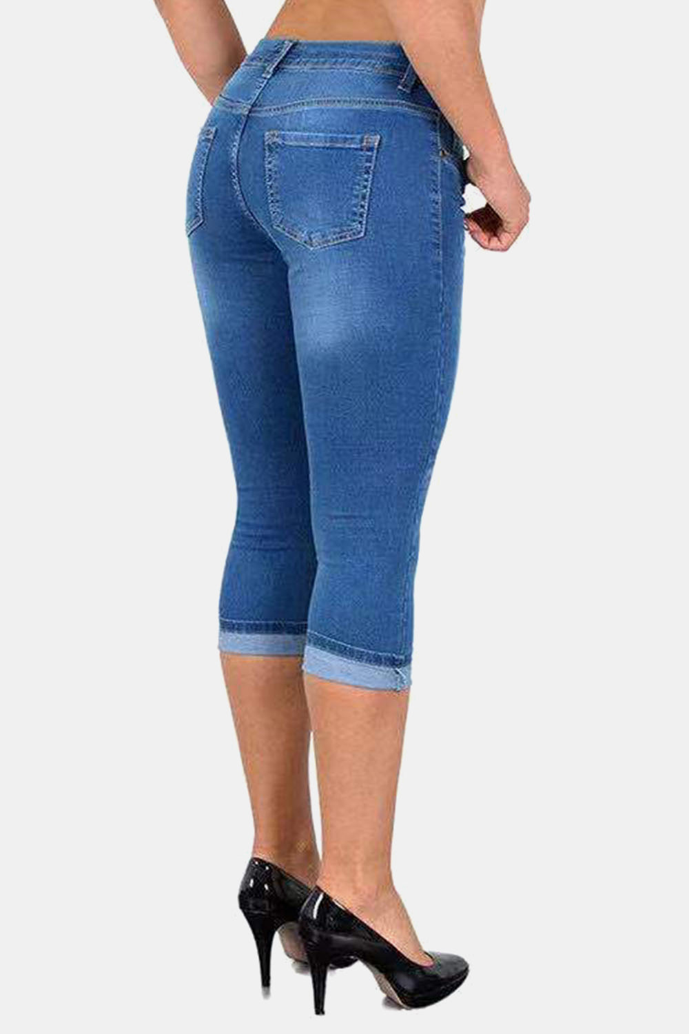 swvws Full Size Buttoned Capris Jeans