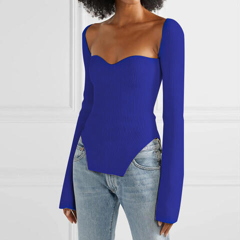 swvws Sweetheart Neck Long Sleeve Knit Top