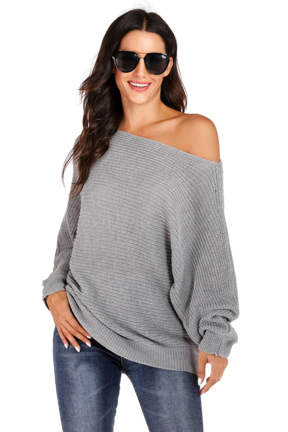 swvws One Shoulder Dolman Sleeve Sweater