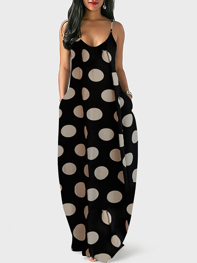 Sixsr Polka Dot Print Spaghetti Strap Dress