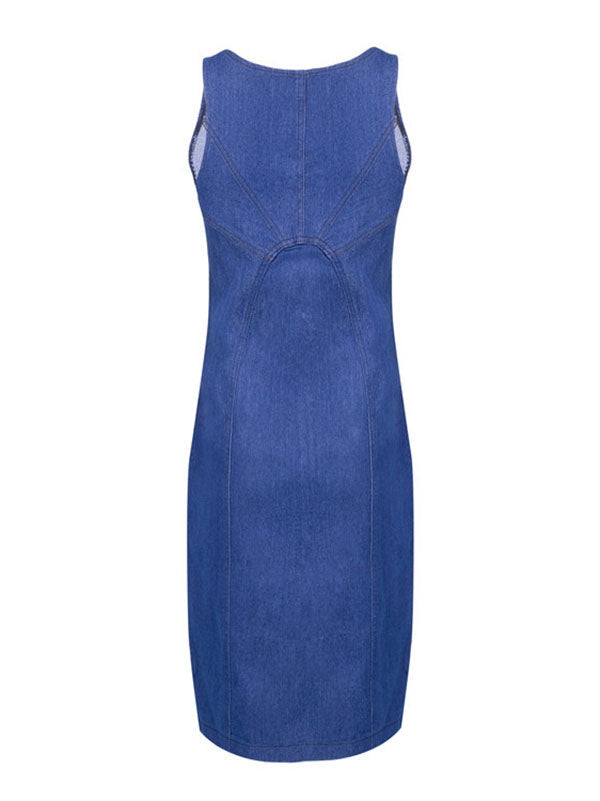 Sixsr Sleeveless Zipper Slim Denim Dress