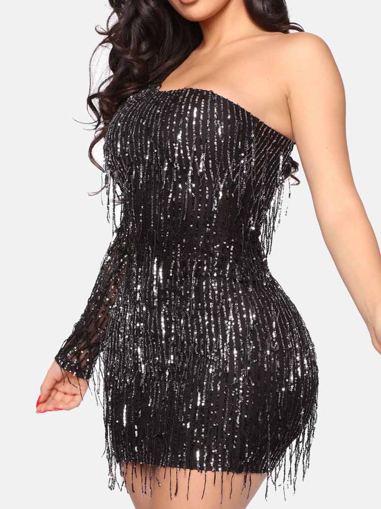 Sixsr One Shoulder Sequin Mini Dress