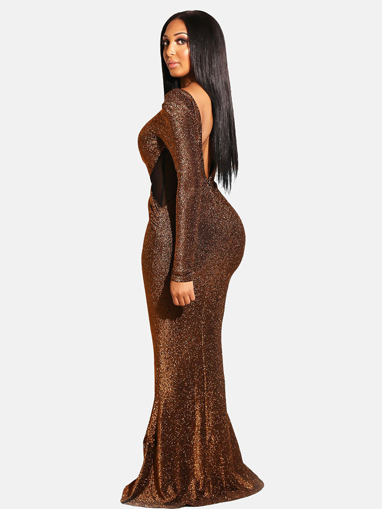 Sixsr Sequin Cutout Long Sleeve Dress