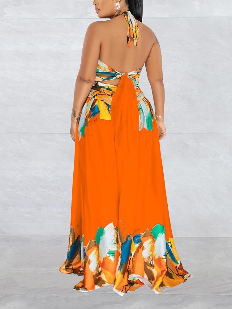 Sixsr Print Halter Cut-out Maxi Dress