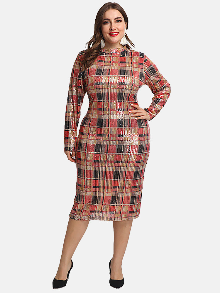 Sixsr Plaid Sequin Long Dress