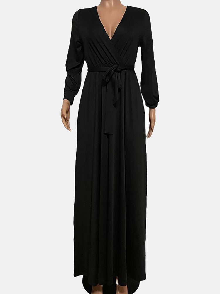 Sixsr V Neck Belted Maxi Dress