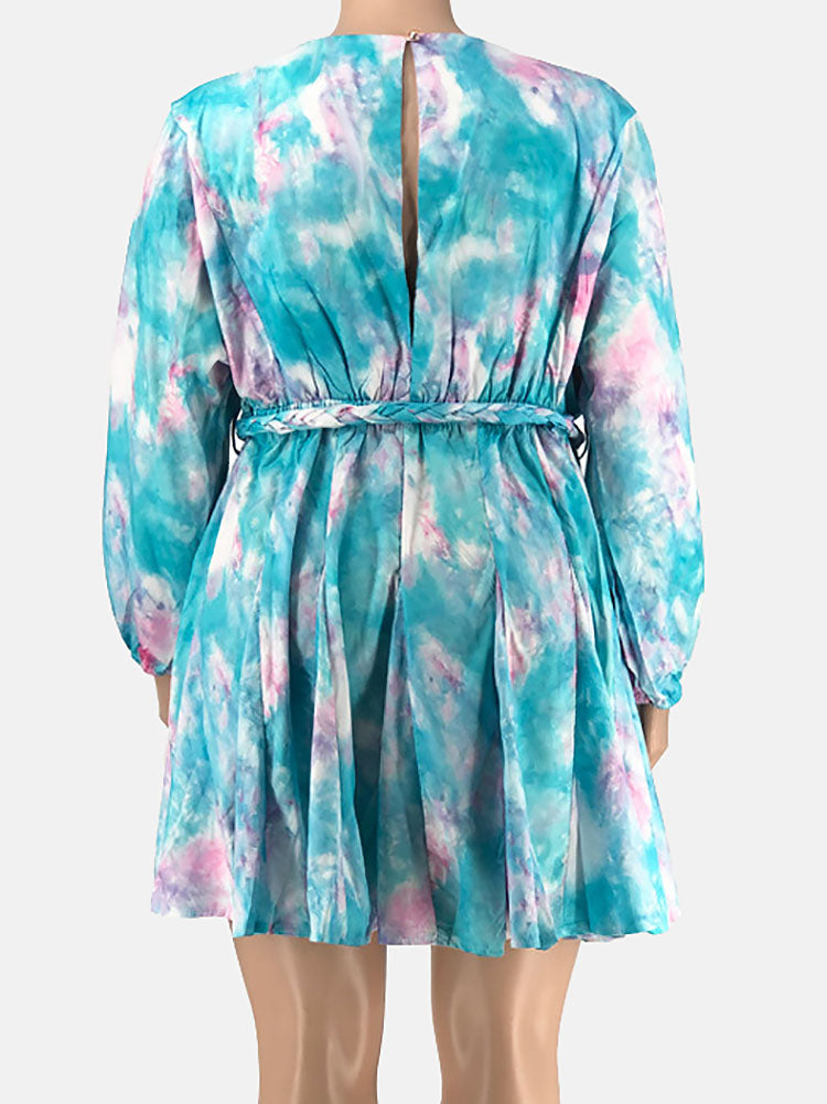 Sixsr Tie Dye Belted Midi Dress