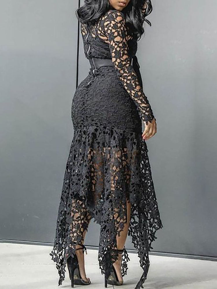 Sixsr Lace O Neck Irregular Maxi Dress