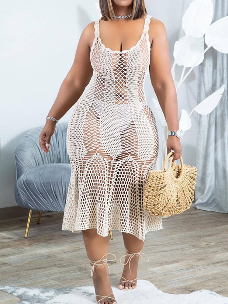 Sixsr Hollow Cover-Up Crochet Beach Dress