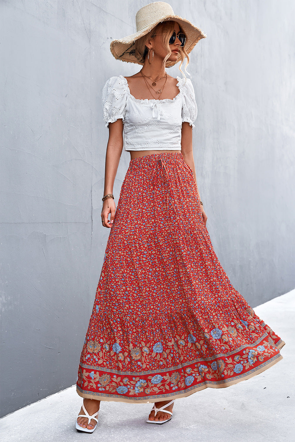 themeisles Floral Tied Maxi Skirt