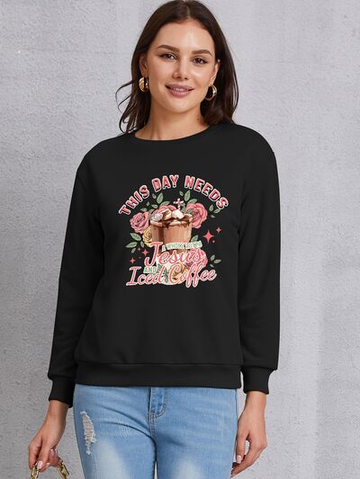 swvws Letter Graphic Round Neck Sweatshirt